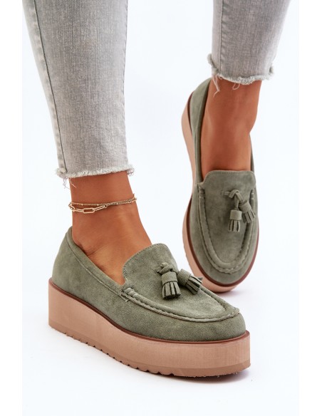 Women's Platform Moccasins with Fringes Green Mialani