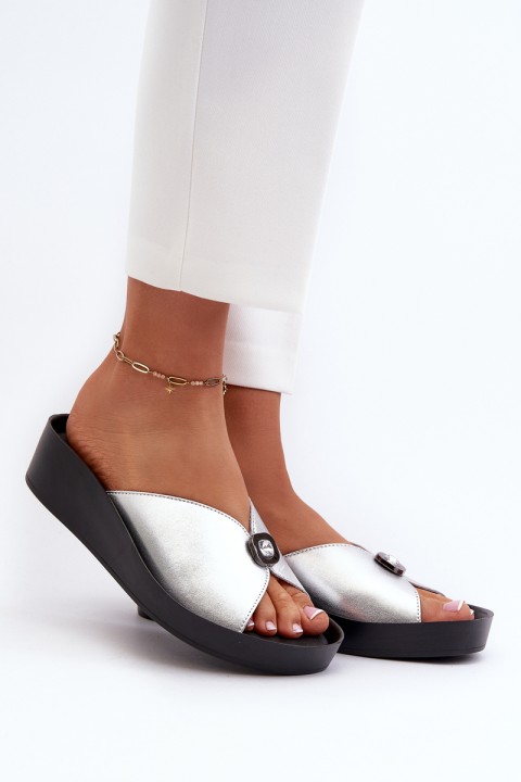 Women's Leather Sandals with Silver Embellishment S.Barski KV27-027