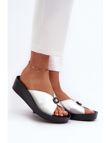 Women's Leather Sandals with Silver Embellishment S.Barski KV27-027