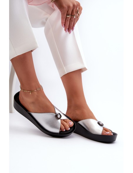 Women's Leather Sandals with Silver Embellishment S.Barski KV27-027