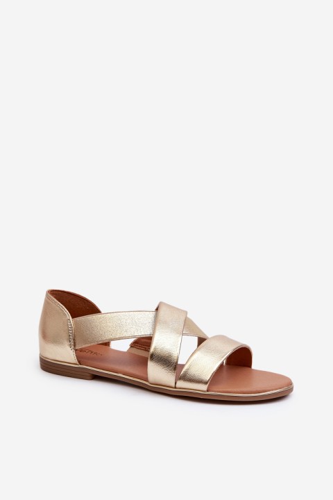 Leather Sandals with Elastic Gold Apulia