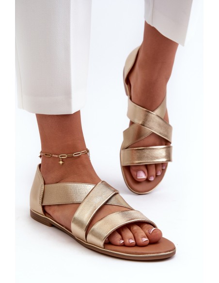 Leather Sandals with Elastic Gold Apulia