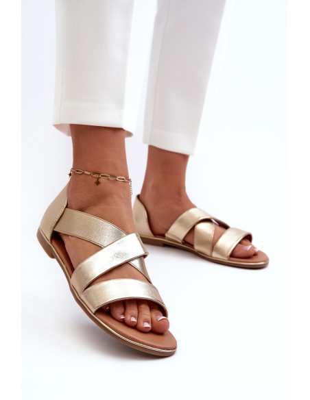 Leather Sandals with Elastic Gold Apulia