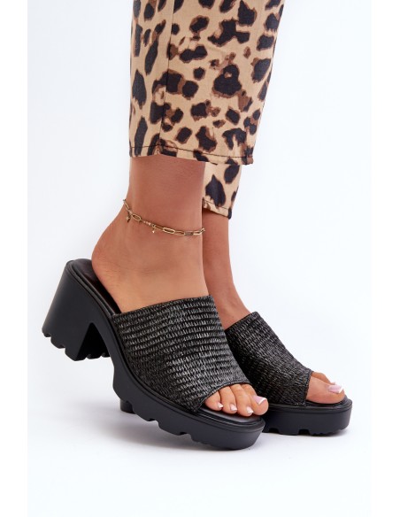 Women's Sandals with Weave on Heel Black Titantha