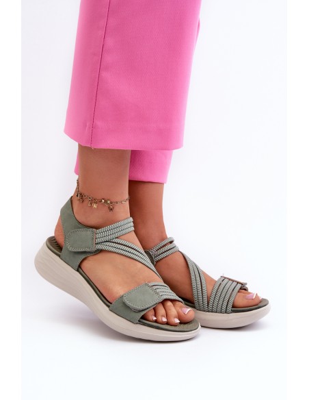 Women's Comfortable Green Velcro Sandals Eladora