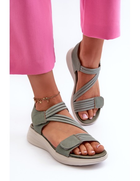 Women's Comfortable Green Velcro Sandals Eladora