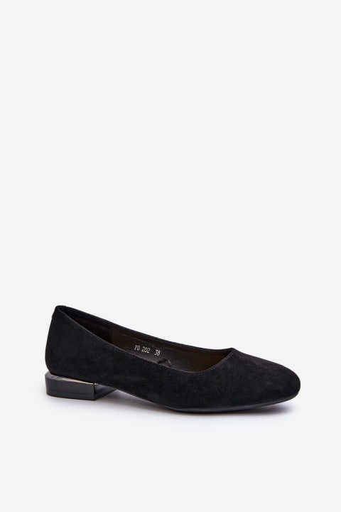 Women's Ballerina Flats in Eco-Suede with Low Heel Black Sergio Leone PB202