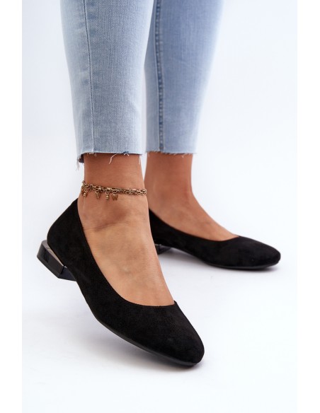 Women's Ballerina Flats in Eco-Suede with Low Heel Black Sergio Leone PB202