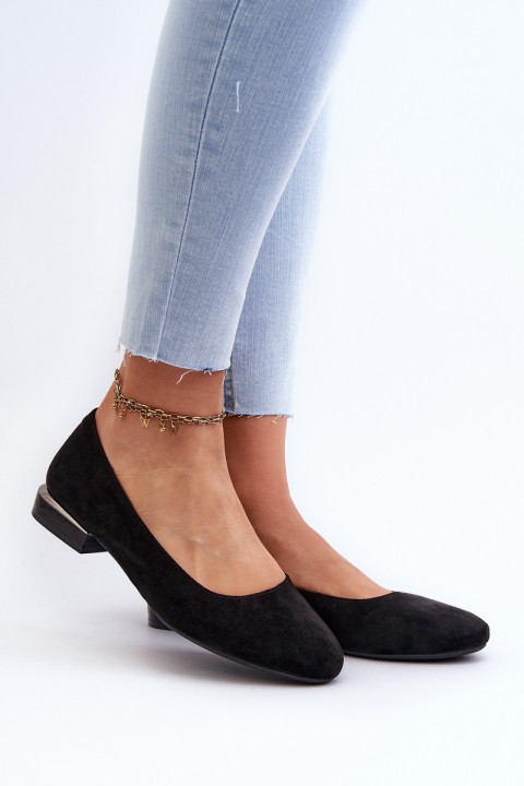 Women's Ballerina Flats in Eco-Suede with Low Heel Black Sergio Leone PB202