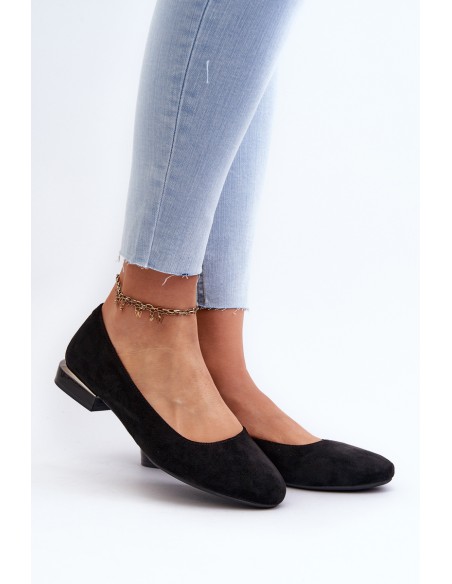 Women's Ballerina Flats in Eco-Suede with Low Heel Black Sergio Leone PB202