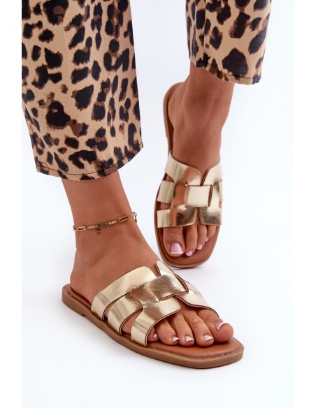 Flat Women's Flip Flops Made of Eco Leather Gold Risamay