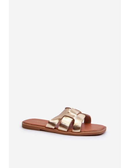 Flat Women's Flip Flops Made of Eco Leather Gold Risamay