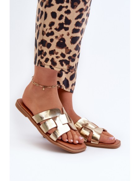 Flat Women's Flip Flops Made of Eco Leather Gold Risamay