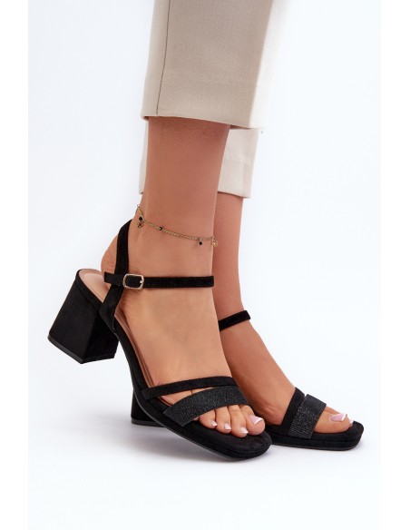 Women's High Heel Sandals with Shiny Strap Black Tessata