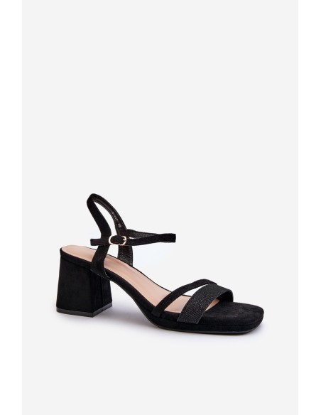 Women's High Heel Sandals with Shiny Strap Black Tessata