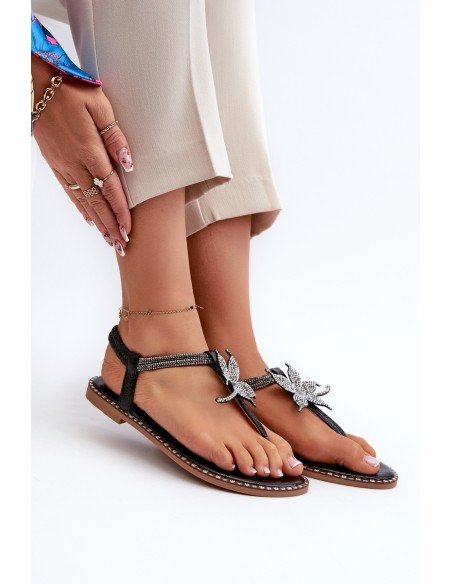 Women's Flat Sandals With Decorative Flower Silver Edoni