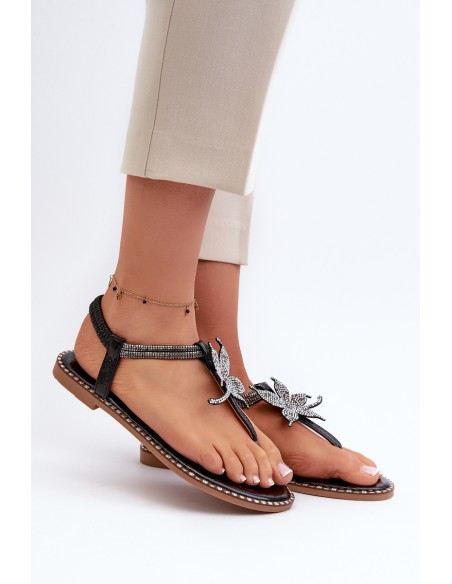 Women's Flat Sandals With Decorative Flower Silver Edoni