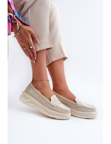 Light Beige Women's Suede Moccasins Filidia