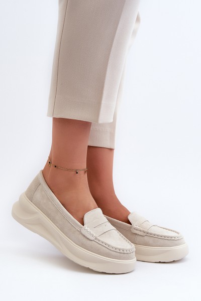 Light Beige Women's Suede Moccasins Filidia 2