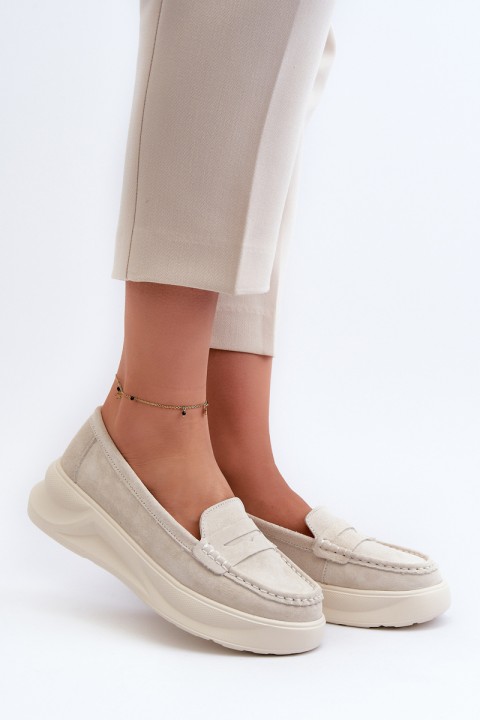 Light Beige Women's Suede Moccasins Filidia