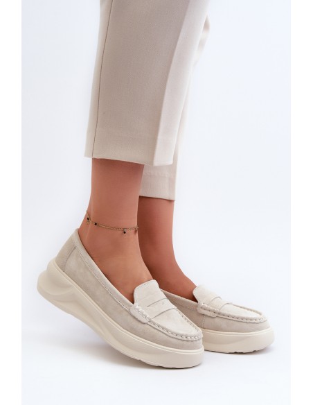 Light Beige Women's Suede Moccasins Filidia