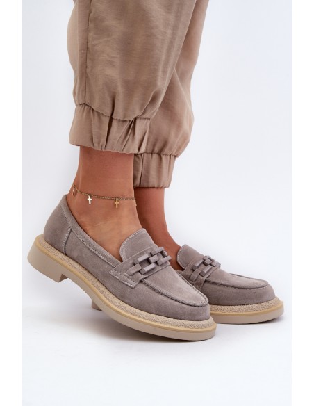 Women's Suede Moccasins with Flat Heel and Decoration D&A TW101 Grey