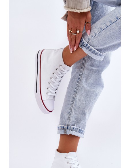 Moteriški klasikiniai aukštakulniai sportbačiai, balti remos