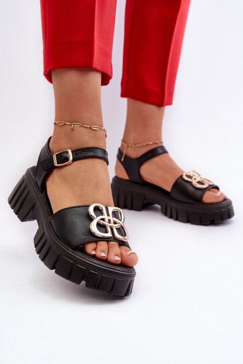 Women's Leather Sandals with Gold Decoration Vinceza 7910