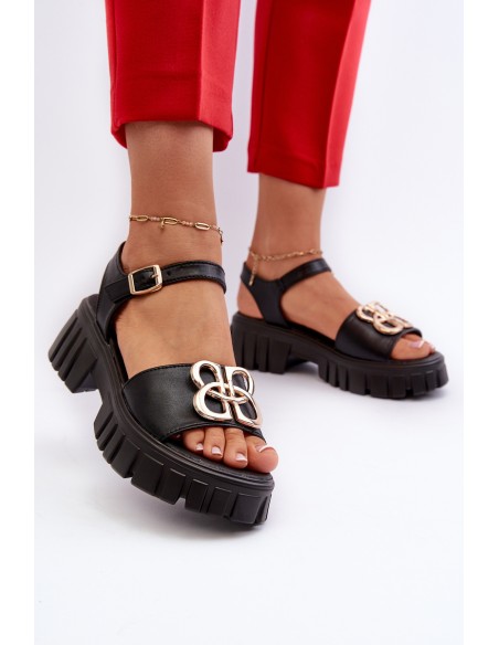 Women's Leather Sandals with Gold Decoration Vinceza 7910