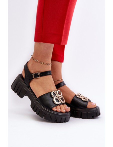 Women's Leather Sandals with Gold Decoration Vinceza 7910