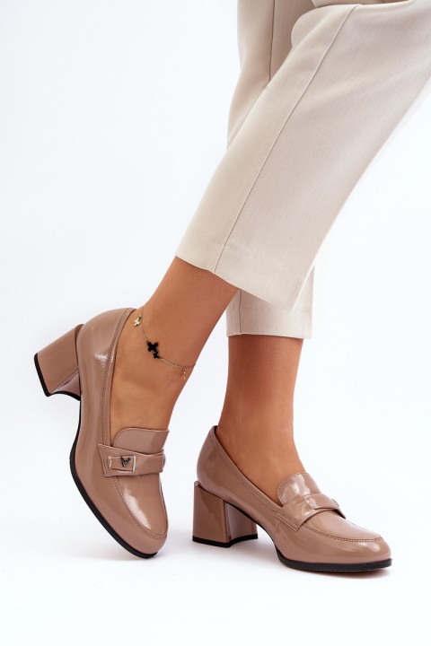 Beige Patent Leather High Heels Felicijana