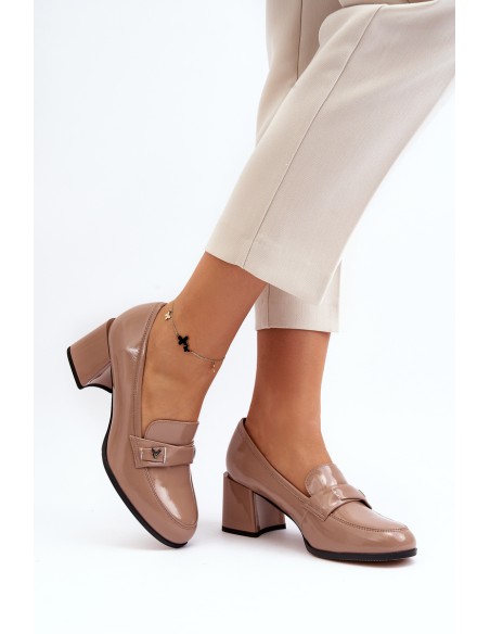Beige Patent Leather High Heels Felicijana