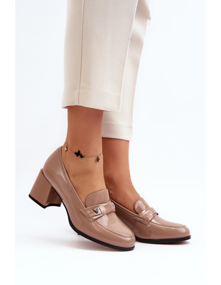 Beige Patent Leather High Heels Felicijana