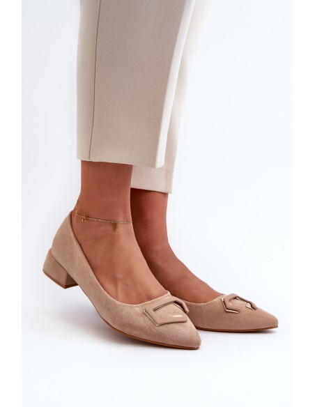 Low Heel Pumps With Eco Suede Embellishment S.Barski KV27-034 Beige