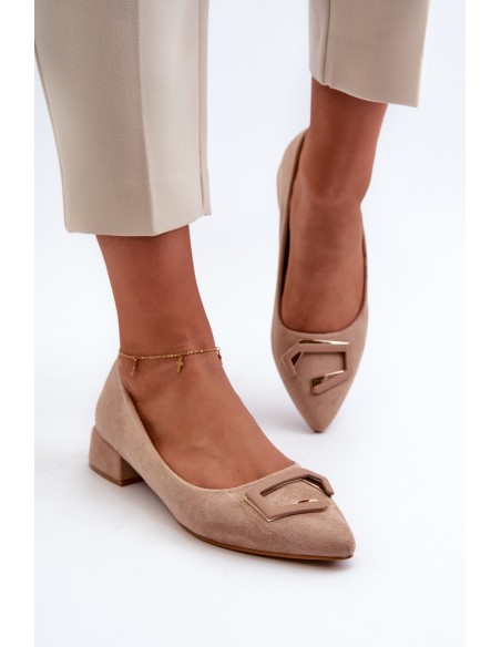 Low Heel Pumps With Eco Suede Embellishment S.Barski KV27-034 Beige