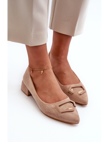 Low Heel Pumps With Eco Suede Embellishment S.Barski KV27-034 Beige