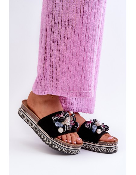 Women's Platform Sandals with Decorations S.Barski HY077 Black