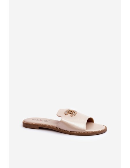 Elegant Women's Shiny Slippers With Decoration S.Barski KV27-050 Gold