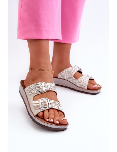 Comfortable Women's Flip Flops With Buckles Inblu CP000045 Beige