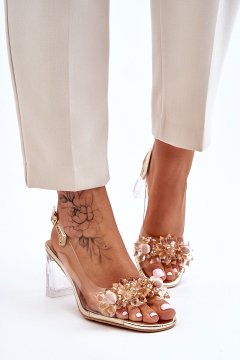 Fashionable Transparent Sandals With Ornaments Gold Carmelo