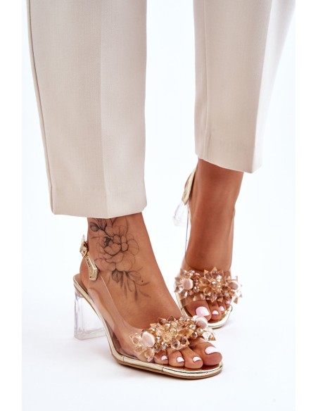 Fashionable Transparent Sandals With Ornaments Gold Carmelo