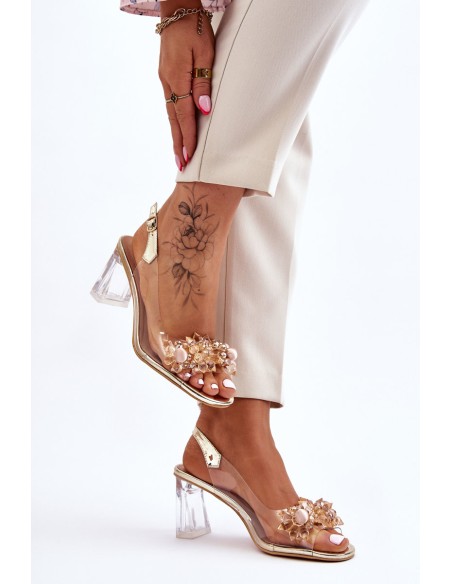 Fashionable Transparent Sandals With Ornaments Gold Carmelo