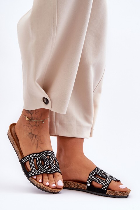 Moteriškos puoštos šlepetės Juodos Evelins