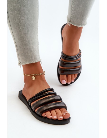 Moteriškos plokščios guminės šlepetės 26727 Ipanema Puffer Tiras Fem Black