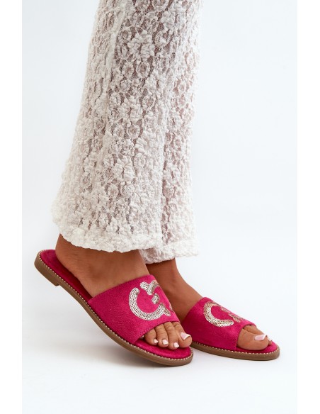 Women's Flat Sequined Slides S.Barski KV27-052 Fuchsia