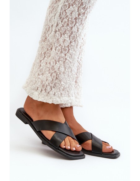 Women's Flat Heeled Sandals In Faux Leather S.Barski KV27-002 Black