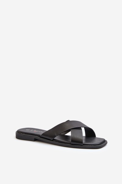 Women's Flat Heeled Sandals In Faux Leather S.Barski KV27-002 Black 2