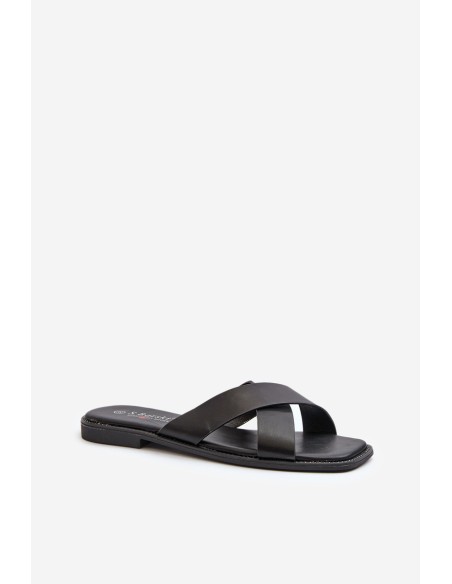 Women's Flat Heeled Sandals In Faux Leather S.Barski KV27-002 Black