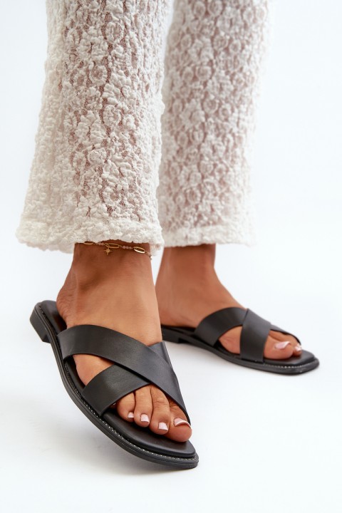 Moteriški basutės plokščiakulniais iš dirbtinės odos S.Barski KV27-002 juodos