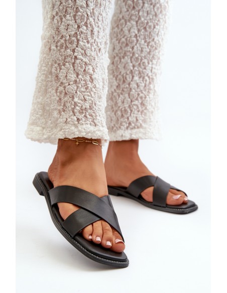 Women's Flat Heeled Sandals In Faux Leather S.Barski KV27-002 Black